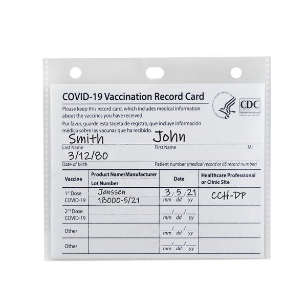 COVID19 Vaccine Card Holder, Clear, 4 x 3, 50PK, C-Line Products, Mfr#: 19150